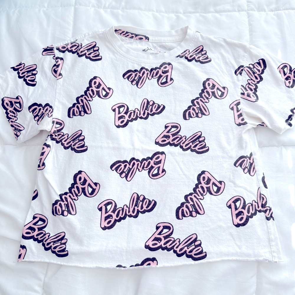 Barbie Hybrid Apparel White and Pink Graphic Tee